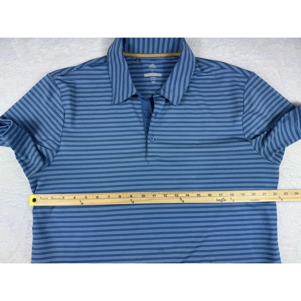 Adidas‎ Golf Polo Mens Large Blue Striped Performance Short Sleeve Stretch EUC